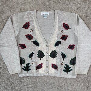 Milano Design Group Sweater Womens M Brown Fall Leaf Cardigan Vintage Autumn